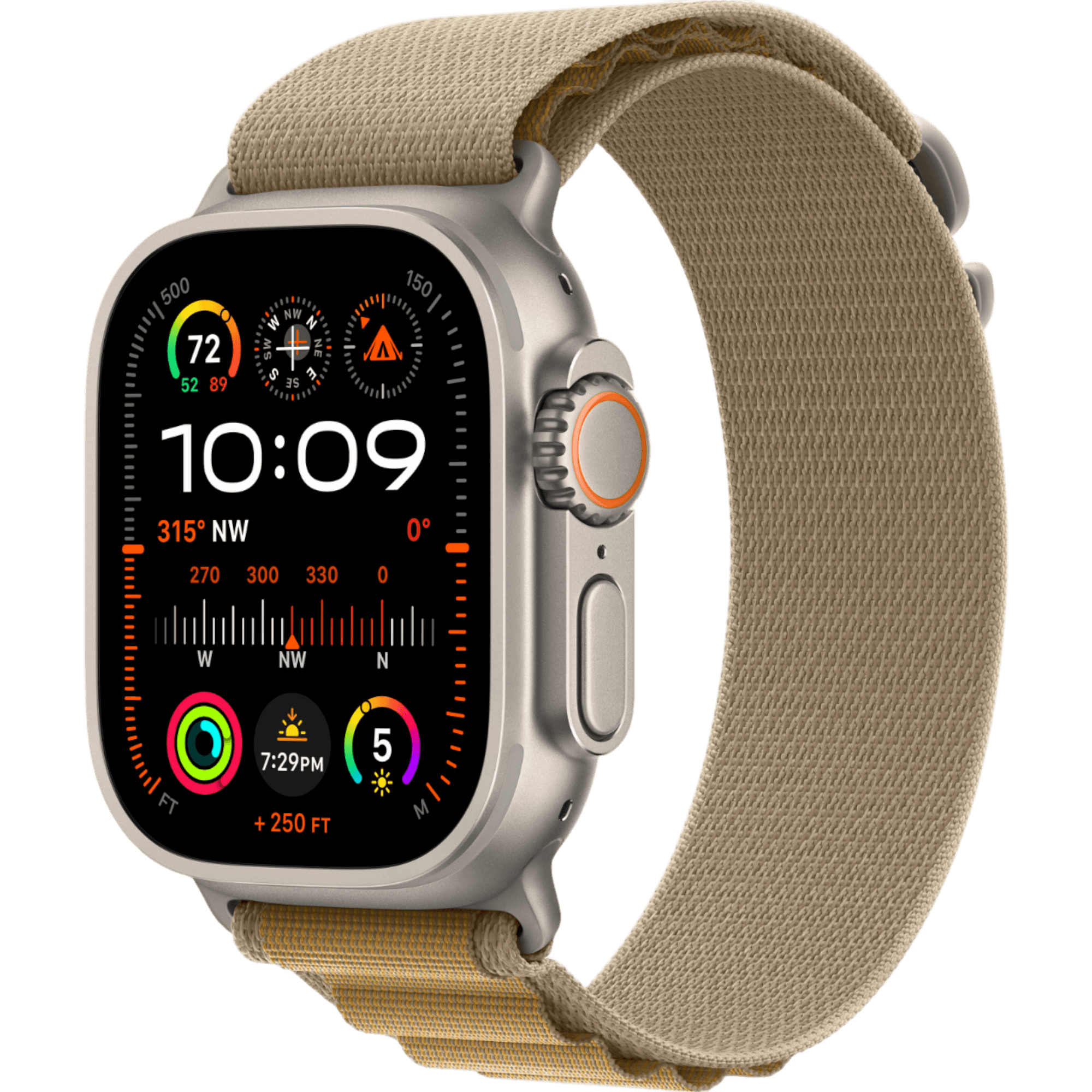 Apple Watch Ultra 2 GPS + Cellular, 49mm Natural Titanium Case with Tan Alpine Loop - Medium - alAsil